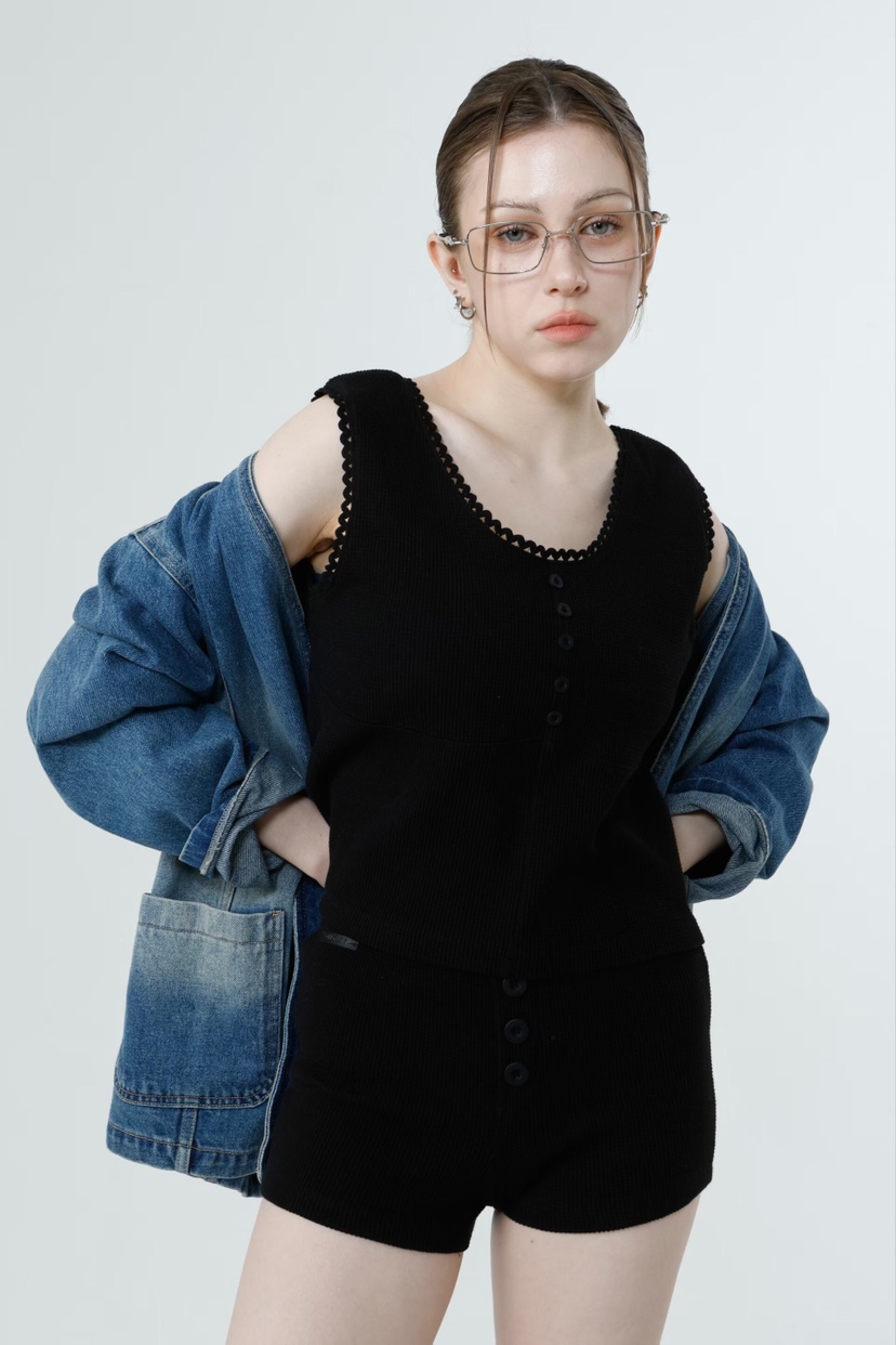 GENTLE B/LOVENTINA韓國東大門直郵女士新品26春夏吊帶背心華夫格格紋GENTLE B/LOVENTINA吊帶/背心