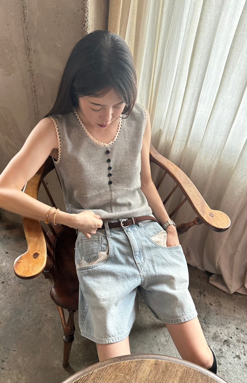 GENTLE B/LOVENTINA韓國東大門直郵女士新品26春夏吊帶背心華夫格格紋GENTLE B/LOVENTINA吊帶/背心