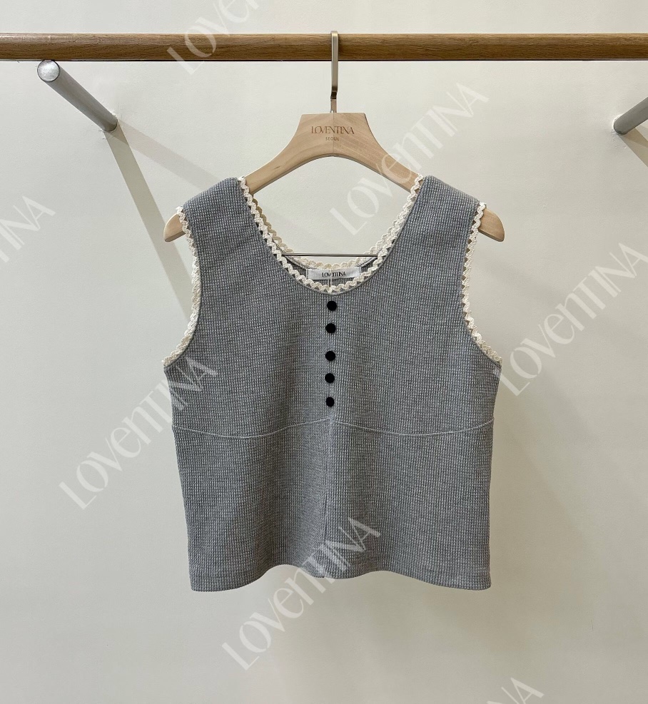 GENTLE B/LOVENTINA韓國東大門直郵女士新品26春夏吊帶背心華夫格格紋GENTLE B/LOVENTINA吊帶/背心圖色1