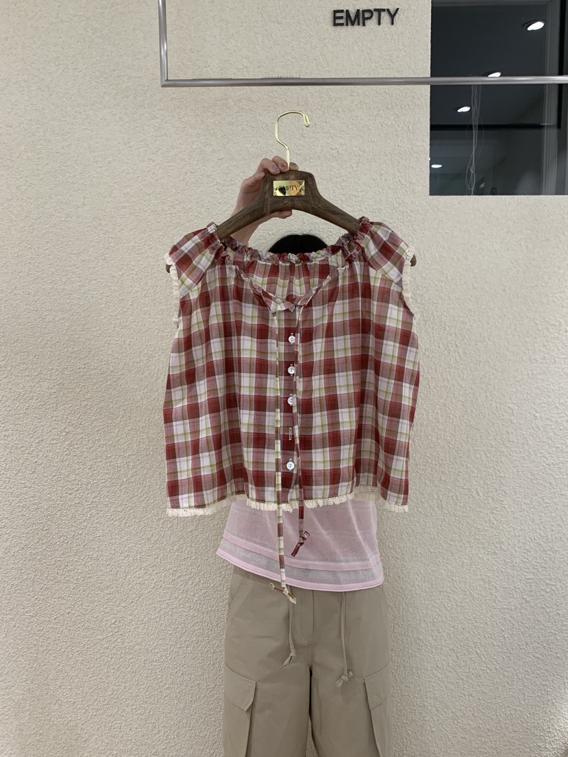 EMPTY韓國直郵女裝新品時尚推薦26春夏職業襯衫蕾絲衫格子EMPTY襯衫/蕾絲衫圖色1