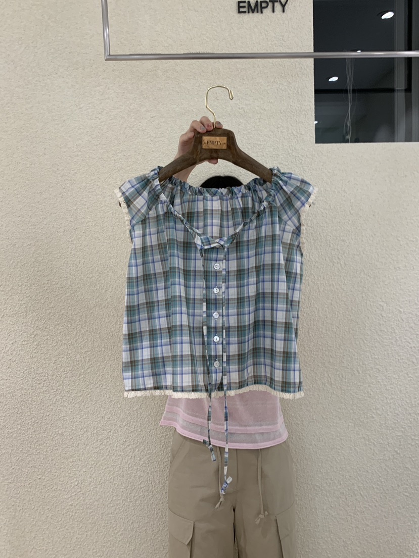 EMPTY韓國直郵女裝新品時尚推薦26春夏職業襯衫蕾絲衫格子EMPTY襯衫/蕾絲衫圖色2