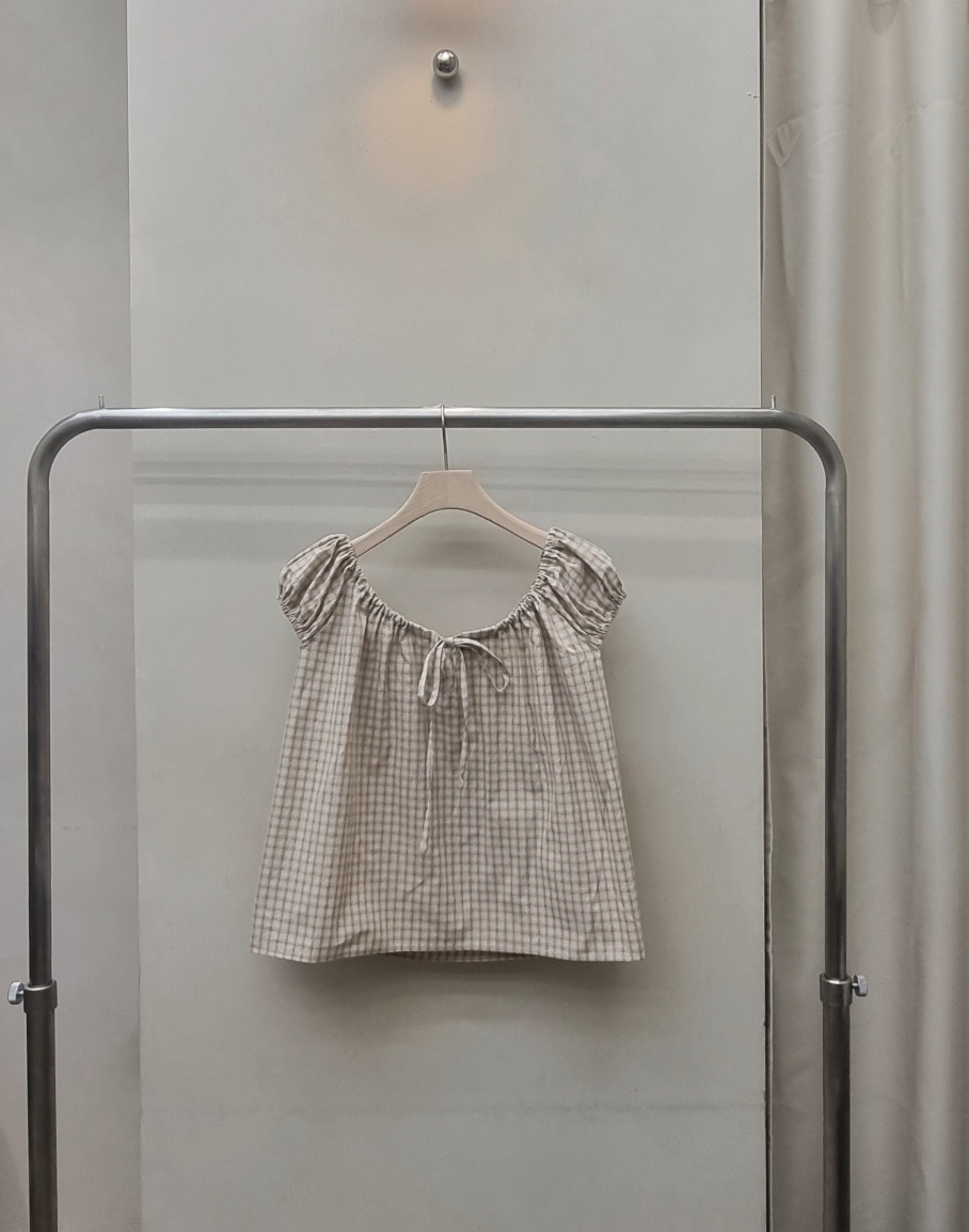 NOTHING東大門實拍韓國女士新品26夏季襯衫蕾絲衫格子露肩NOTHING襯衫/蕾絲衫圖色1