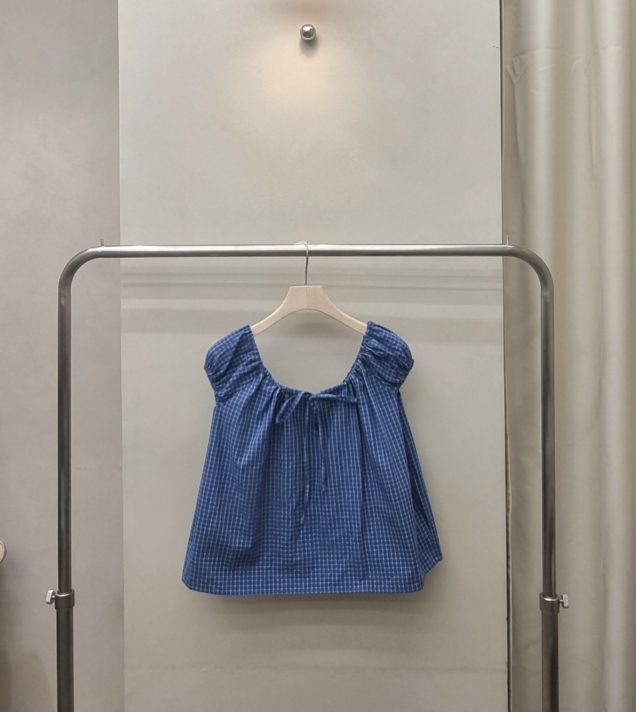 NOTHING東大門實拍韓國女士新品26夏季襯衫蕾絲衫格子露肩NOTHING襯衫/蕾絲衫圖色2