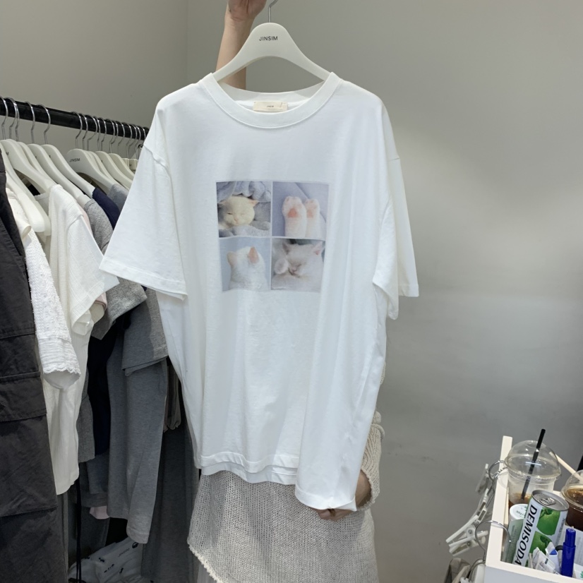 JINSIM韓國直郵實拍女士新款26夏季休閑職業時尚熱賣推薦T恤JINSIMT恤圖色1