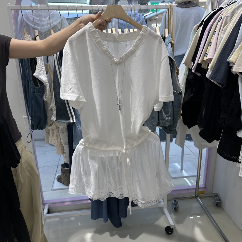 JH.STUDIO-Q東大門實拍韓國女裝新品26夏季T恤不含配飾V領網眼JH.STUDIO-QT恤圖色1