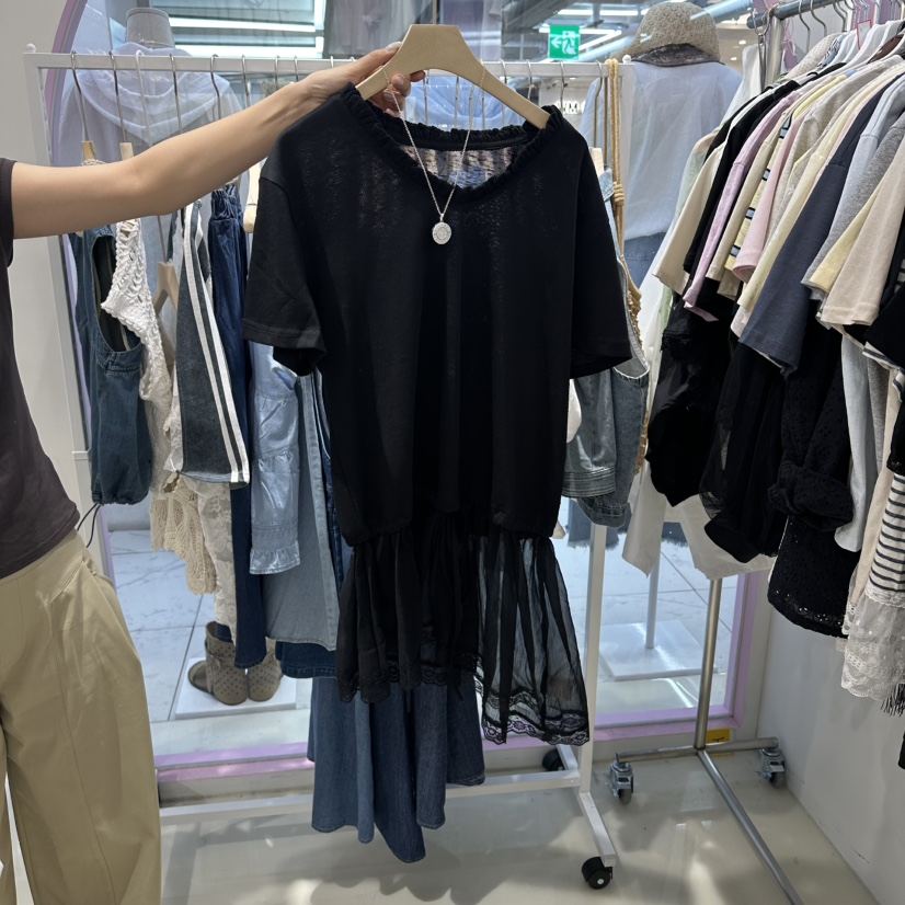 JH.STUDIO-Q東大門實拍韓國女裝新品26夏季T恤不含配飾V領網眼JH.STUDIO-QT恤圖色2