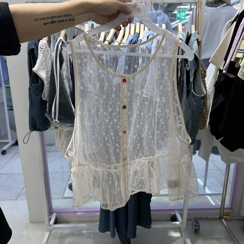 JH.STUDIO-Q韓國直郵女裝新款人氣吊帶背心不含內搭紐扣背心網眼JH.STUDIO-Q吊帶/背心圖色2