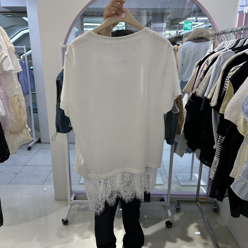 JH.STUDIO-Q韓國代購女裝新品熱賣26夏季T恤V領抽繩蕾絲JH.STUDIO-QT恤