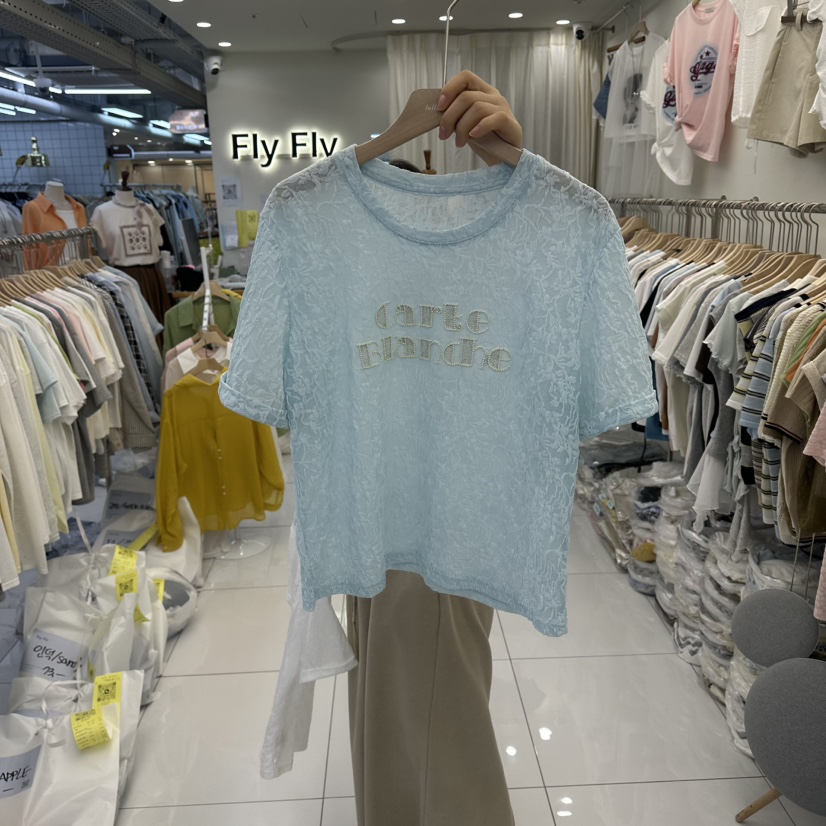 FLYFLY/LULULALLA/LIVE韓國直郵實拍女裝新品人氣T恤蕾絲FLYFLY/LULULALLA/LIVET恤圖色2