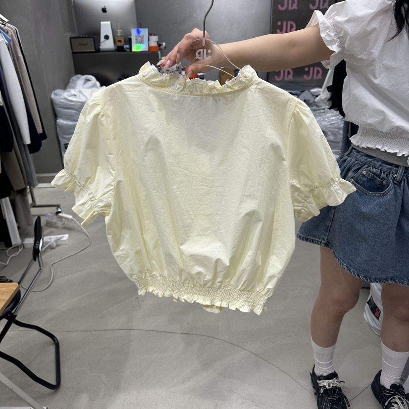 JUDYQUE韓國東大門代購女裝新品時尚人氣26夏季襯衫蕾絲衫褶皺JUDYQUE襯衫/蕾絲衫