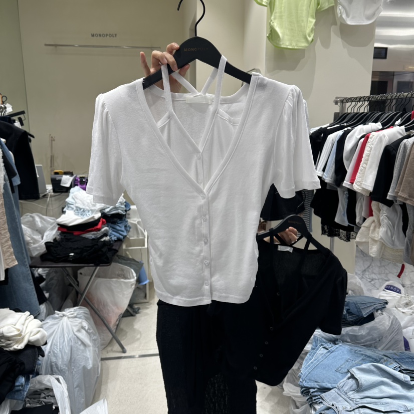 MONOPOLY韓國直郵女士新品推薦熱賣時尚26夏季26春夏T恤假兩件MONO_POLYT恤圖色1