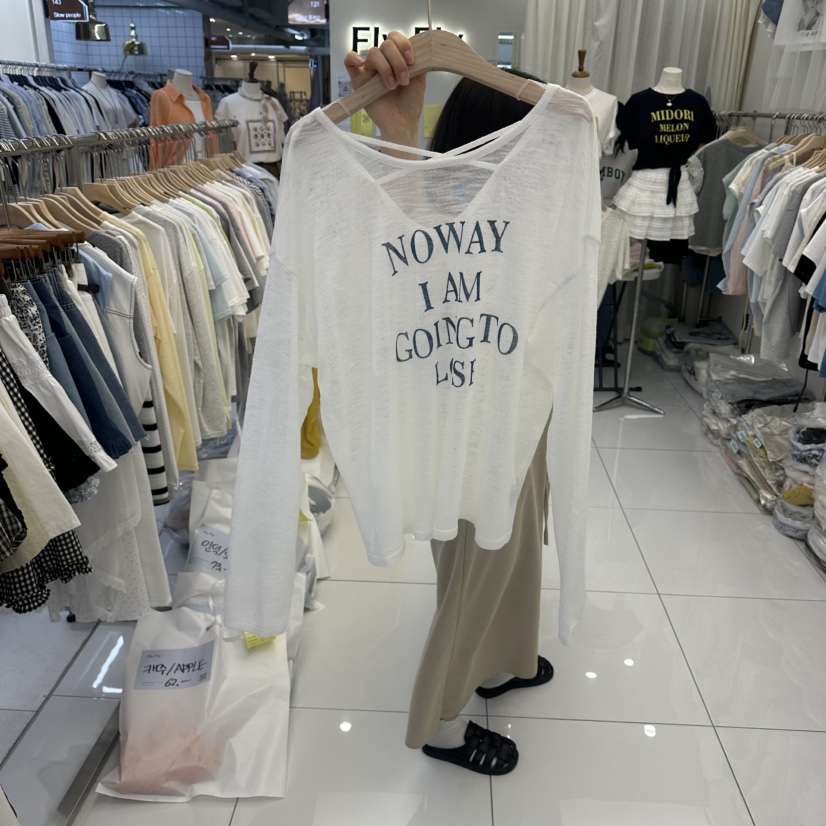 FLYFLY/LULULALLA/LIVE韓國直郵女士新品時尚長袖T恤超長FLYFLY/LULULALLA/LIVE長袖T恤圖色1