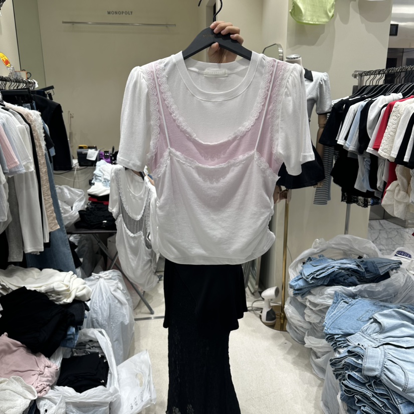 MONOPOLY韓國直郵女裝新品職業人氣推薦26夏季休閑T恤假兩件MONO_POLYT恤圖色1