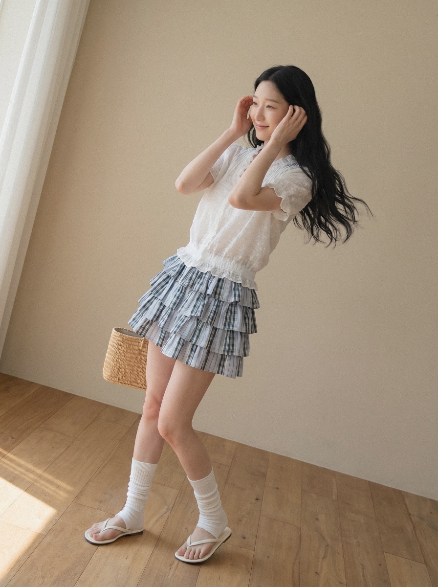BEFORE SUNRISE韓國直郵女裝新款熱賣休閑26春夏短裙格子BEFORE SUNRISE短裙
