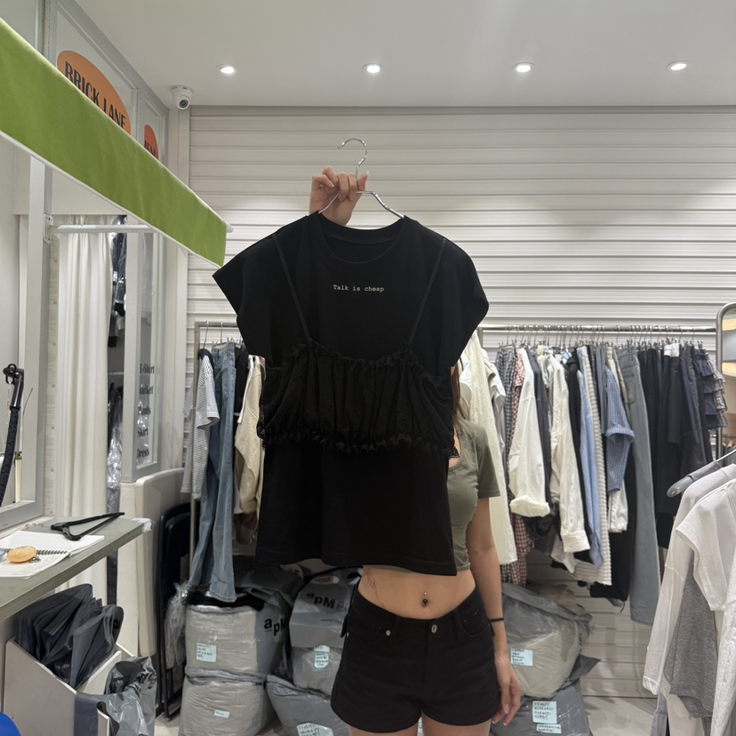 BRICKLANE韓國直郵實拍女裝新品熱賣26夏季人氣T恤假兩件BRICKLANET恤圖色2
