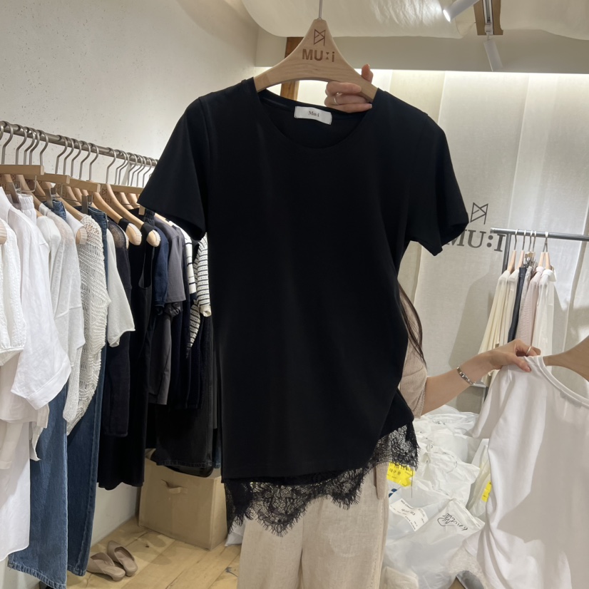 THE MUI韓國東大門代購女裝新款26夏季職業熱賣時尚T恤蕾絲THE MUIT恤圖色2
