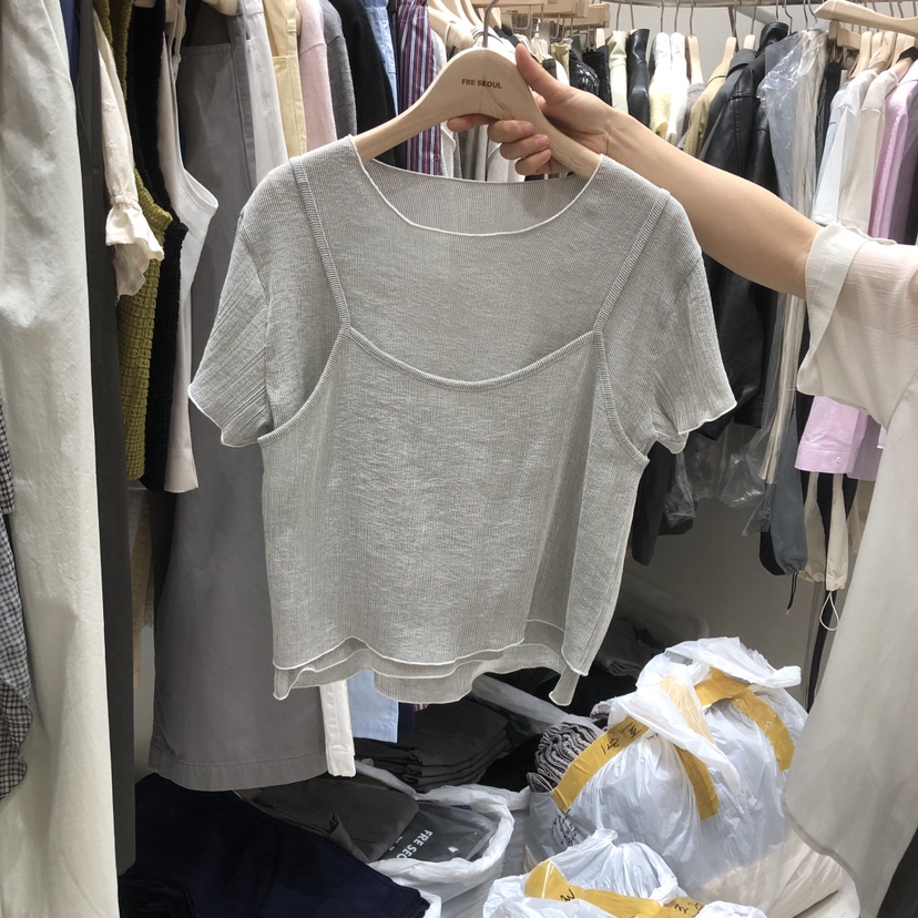 FRE韓國東大門直郵女士新品人氣推薦時尚職業T恤假兩件絲綢FRE SEOULT恤圖色1