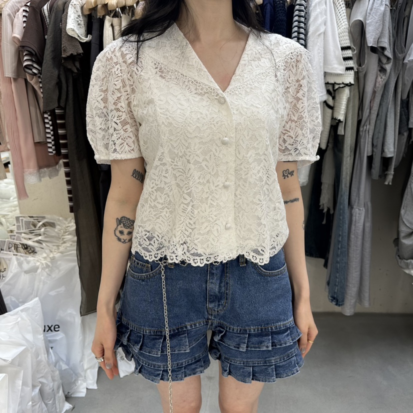FOUNDATION韓國直郵女士新品職業人氣休閑推薦襯衫蕾絲衫FOUNDATION襯衫/蕾絲衫圖色1