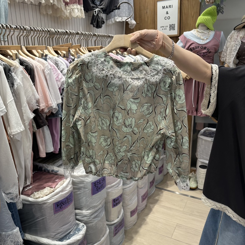 MARI CO東大門實拍韓國女裝新品職業休閑襯衫蕾絲衫寬松MARI CO襯衫/蕾絲衫