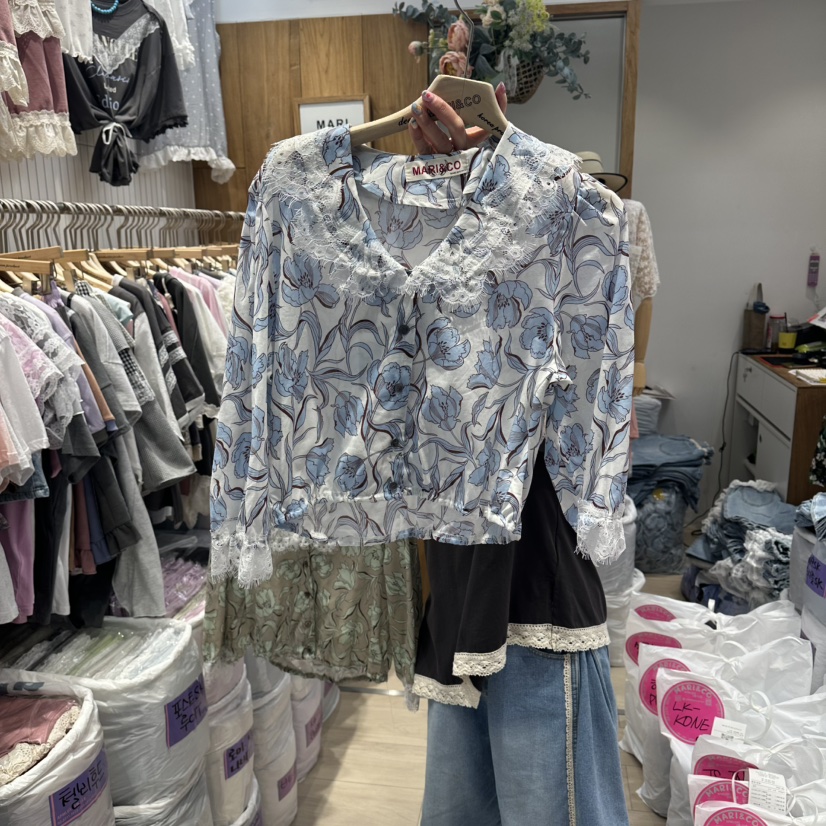 MARI CO東大門實拍韓國女裝新品職業休閑襯衫蕾絲衫寬松MARI CO襯衫/蕾絲衫圖色2