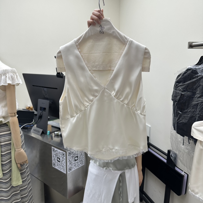 AMOEBA韓國直郵女士新款職業時尚熱賣26春夏襯衫蕾絲衫V領柔軟AMOEBA襯衫/蕾絲衫圖色1