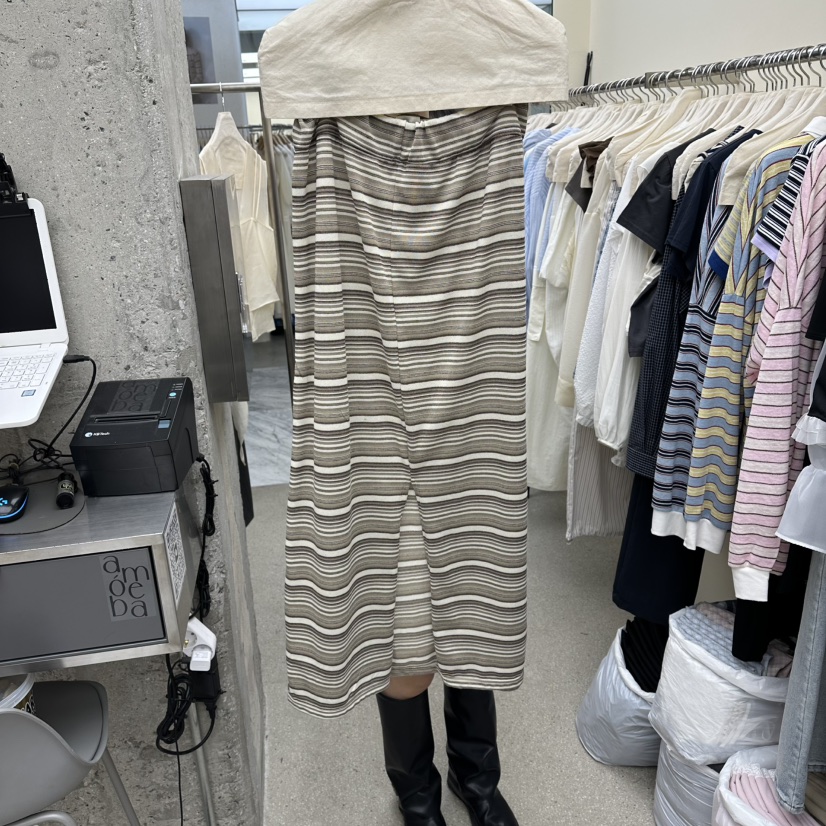 AMOEBA韓國代購女士新款人氣時尚休閑26夏季推薦長裙條紋AMOEBA長裙