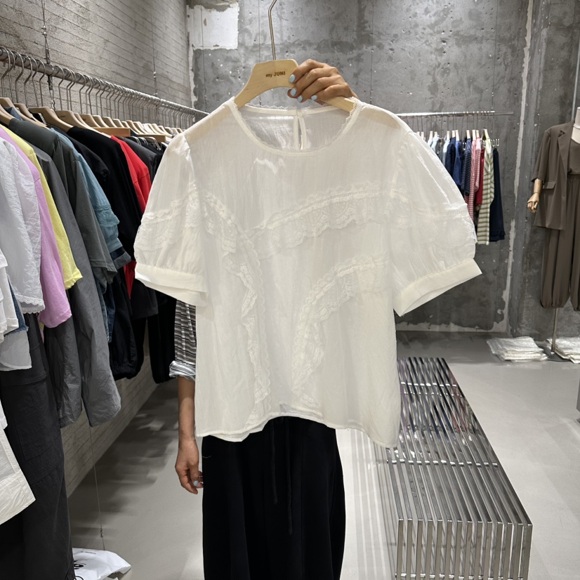 JUNI韓國代購女裝新款推薦26春夏26夏季人氣休閑襯衫蕾絲衫my juni襯衫/蕾絲衫圖色1