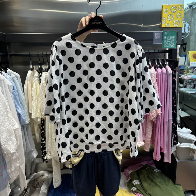 RUNWAY-런웨이韓國東大門直郵女士新品26春夏襯衫蕾絲衫亞麻圓點RUNWAY襯衫/蕾絲衫圖色2