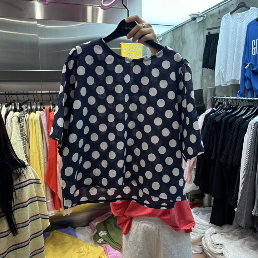 RUNWAY-런웨이韓國東大門直郵女士新品26春夏襯衫蕾絲衫亞麻圓點RUNWAY襯衫/蕾絲衫圖色3