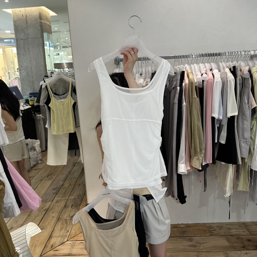 CREAM VILLA韓國東大門代購女裝新品休閑吊帶背心網眼雙層CREAMVILLA吊帶/背心