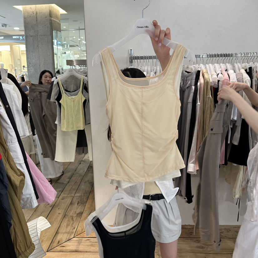 CREAM VILLA韓國東大門代購女裝新品休閑吊帶背心網眼雙層CREAMVILLA吊帶/背心圖色2