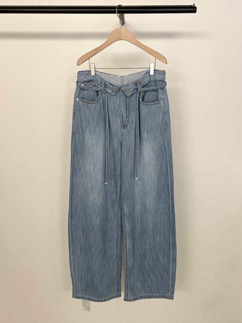 BOLD-A東大門實拍韓國女士新品26春夏休閑牛仔褲含腰繩亞麻RE BOLD牛仔褲圖色1