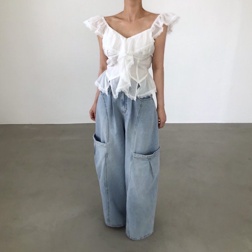 2TWO MOON東大門實拍韓國女裝新款26春夏襯衫蕾絲衫蕾絲2TWO MOON襯衫/蕾絲衫