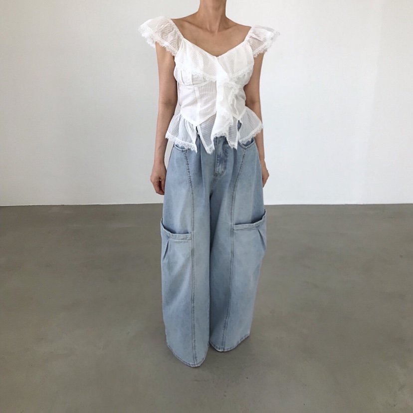 2TWO MOON東大門實拍韓國女裝新款26春夏襯衫蕾絲衫蕾絲2TWO MOON襯衫/蕾絲衫