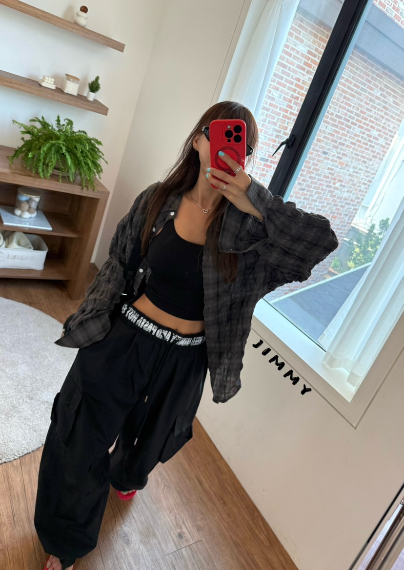 JIMMY韓國直郵女裝新款時尚推薦人氣職業襯衫蕾絲衫復古格子JIMMY/REMAKE襯衫/蕾絲衫