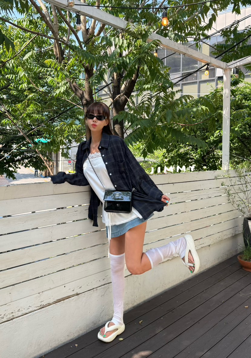JIMMY韓國直郵女裝新款時尚推薦人氣職業襯衫蕾絲衫復古格子JIMMY/REMAKE襯衫/蕾絲衫