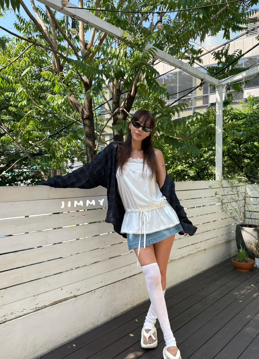 JIMMY韓國直郵女裝新款時尚推薦人氣職業襯衫蕾絲衫復古格子JIMMY/REMAKE襯衫/蕾絲衫