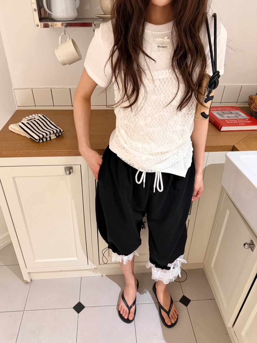 BOUTIQUE-L韓國直郵女士新款26夏季時尚休閑熱賣短褲蕾絲BOUTIQUE-L短褲