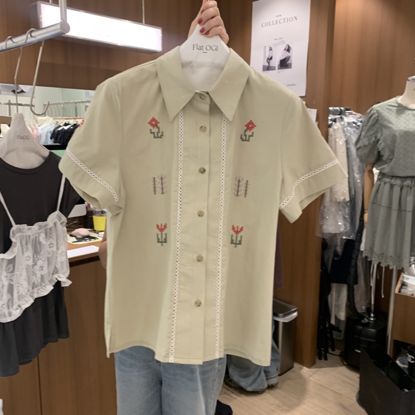 OGI韓國直郵女士新款人氣時尚26夏季職業26春夏襯衫蕾絲衫刺繡FLat OGI襯衫/蕾絲衫圖色2