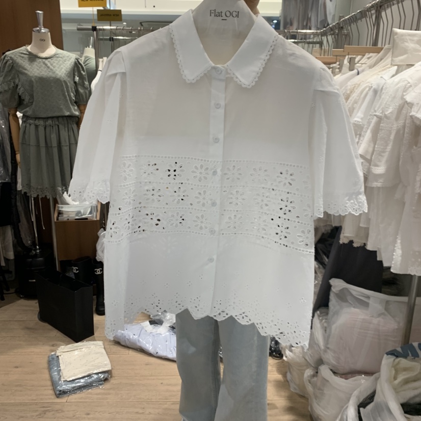 OGI韓國代購女士新品熱賣職業26夏季人氣時尚休閑襯衫蕾絲衫FLat OGI襯衫/蕾絲衫圖色1