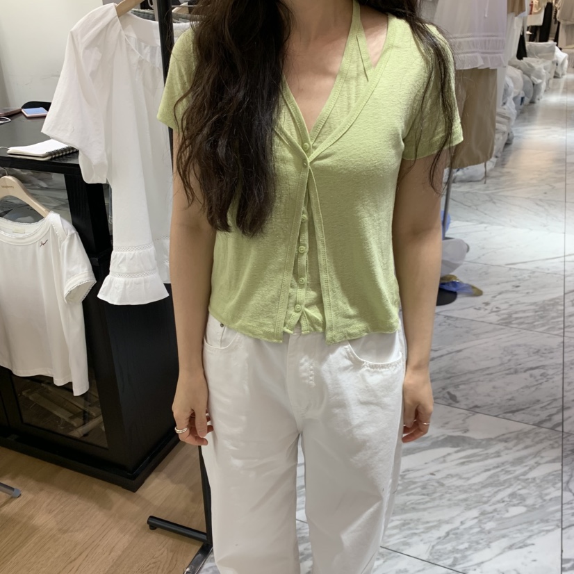 SPAGHETTI韓國直郵女裝新品人氣推薦時尚休閑T恤假兩件亞麻spaghettiT恤圖色2