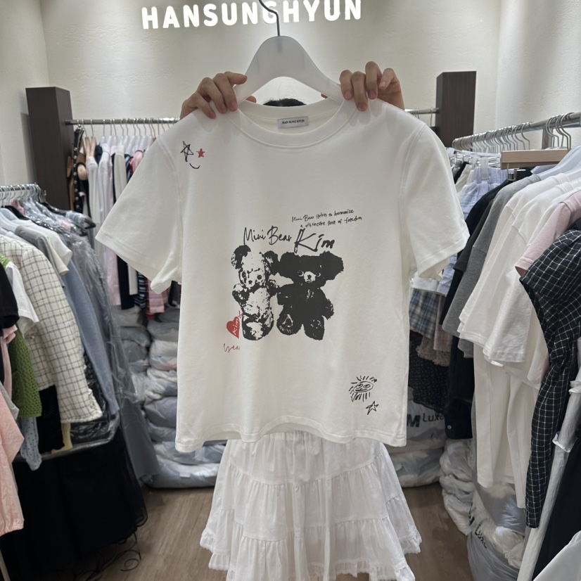 HANSUNGHYUN韓國東大門代購女裝新款26夏季T恤泰迪熊純棉HANSUNGHYUNT恤圖色1