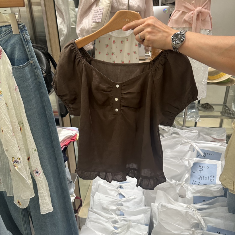 MELO韓國直郵女裝新款26夏季時尚職業推薦襯衫蕾絲衫荷葉邊MELO襯衫/蕾絲衫圖色3