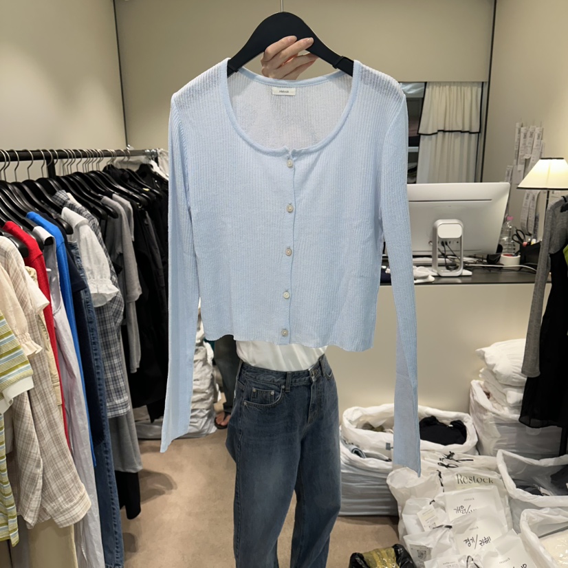RE STOCK韓國直郵實拍女士新品職業熱賣人氣針織衫亞麻羅紋RE STOCK針織衫圖色2