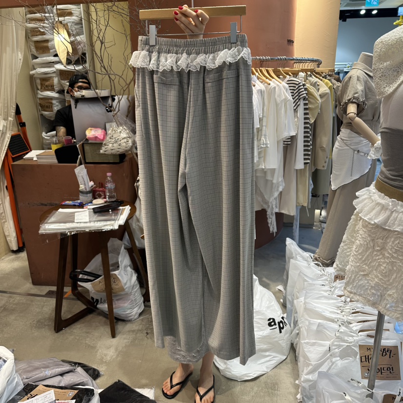 MIENNE韓國直郵女裝新品推薦26春夏時尚人氣休閑褲格紋蕾絲MIENNE休閑褲
