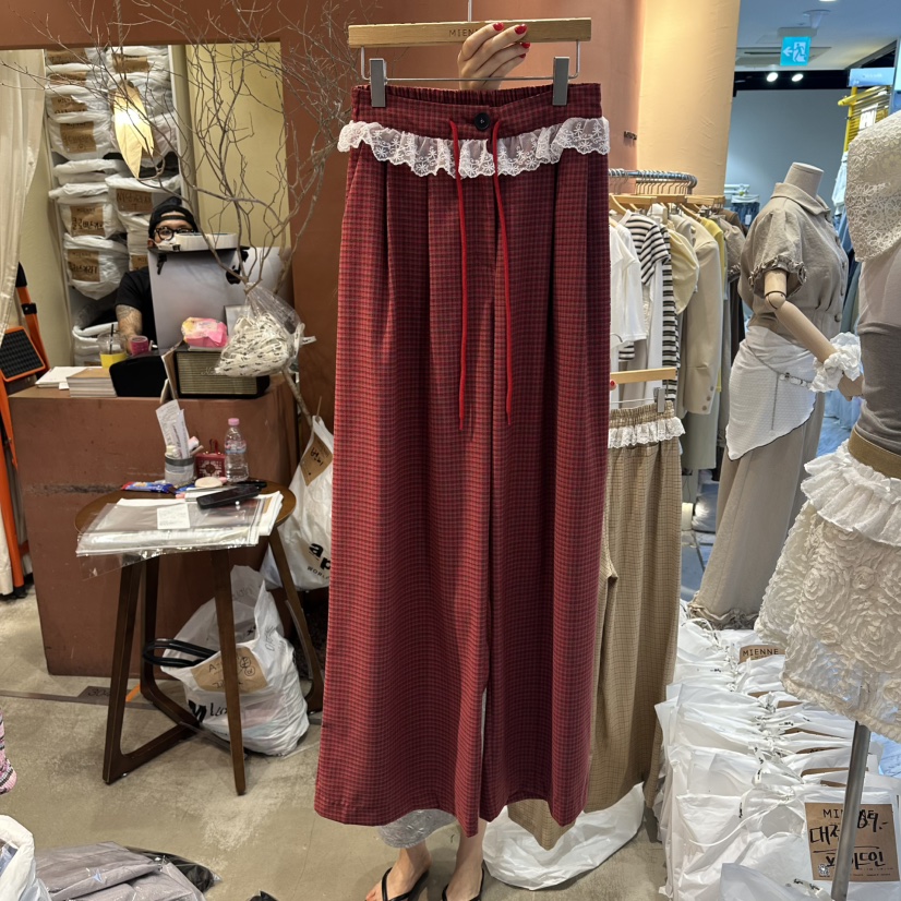 MIENNE韓國直郵女裝新品推薦26春夏時尚人氣休閑褲格紋蕾絲MIENNE休閑褲圖色3