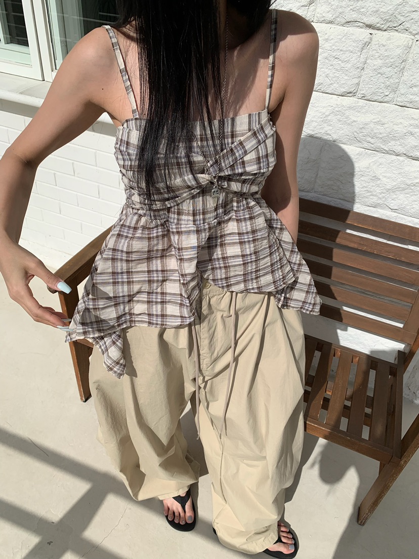 BADCALM韓國代購女士新品時尚人氣26夏季熱賣吊帶背心格子BADCALM吊帶/背心