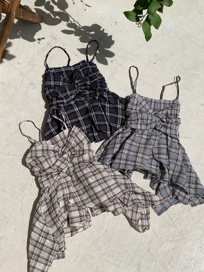 BADCALM韓國代購女士新品時尚人氣26夏季熱賣吊帶背心格子BADCALM吊帶/背心