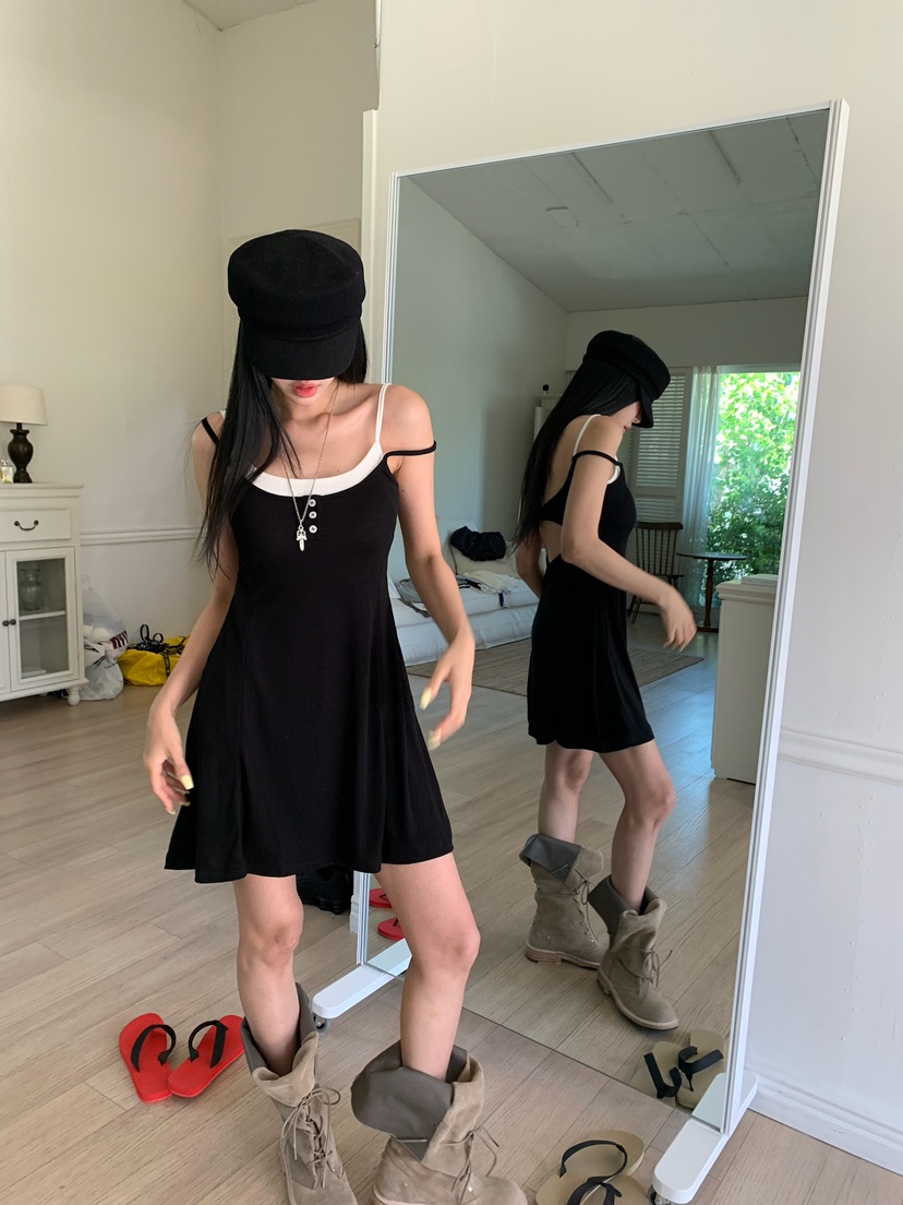 BADCALM韓國直郵女士新款人氣時尚26夏季熱賣休閑連衣裙紐扣BADCALM連衣裙