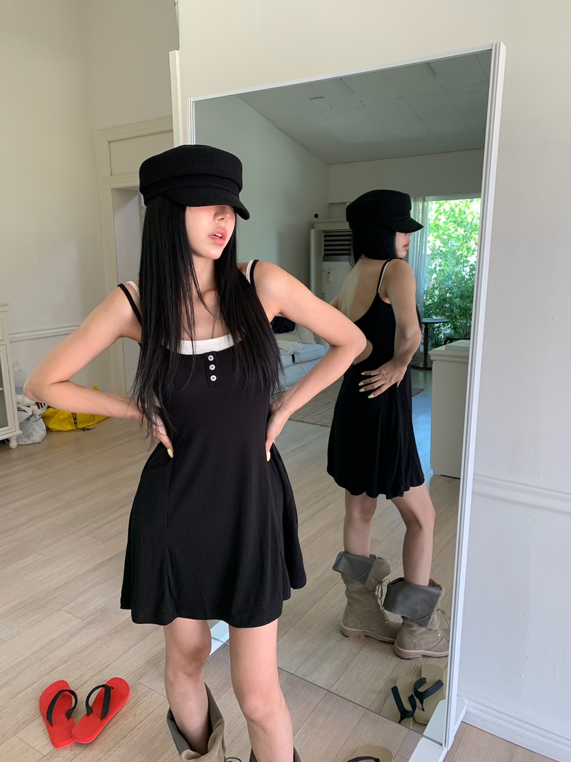 BADCALM韓國直郵女士新款人氣時尚26夏季熱賣休閑連衣裙紐扣BADCALM連衣裙